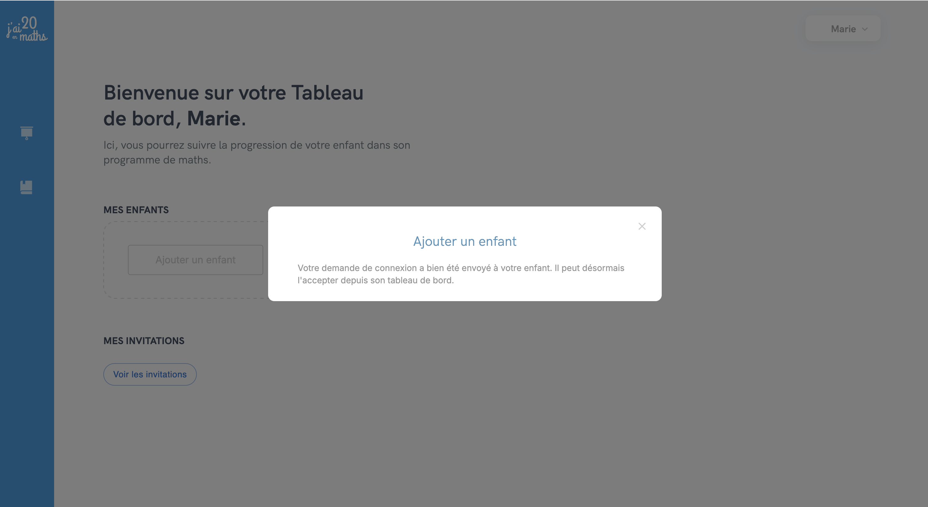 Confirmation de l'envoi de l'invitation