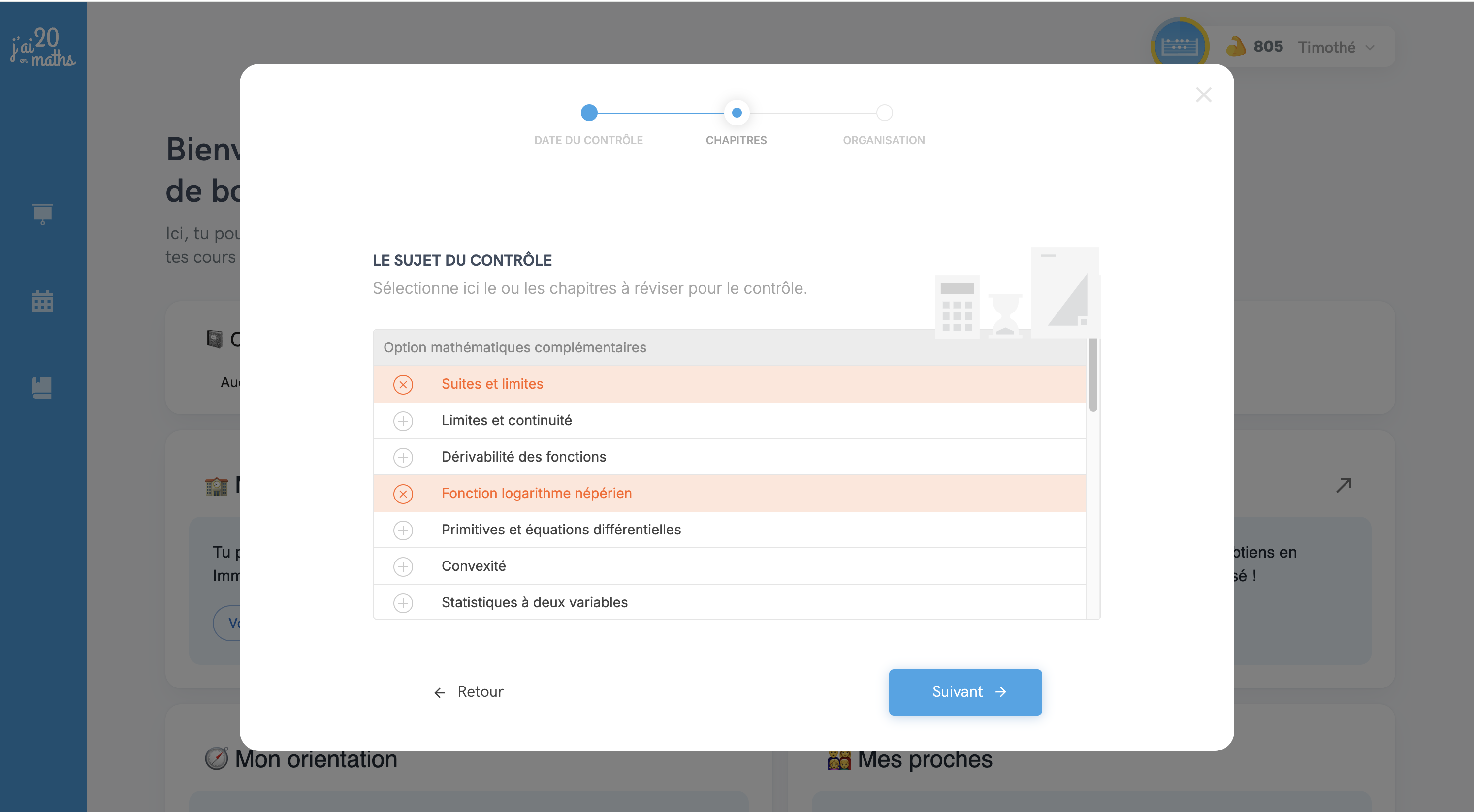 Sélection des chapitres à réviser