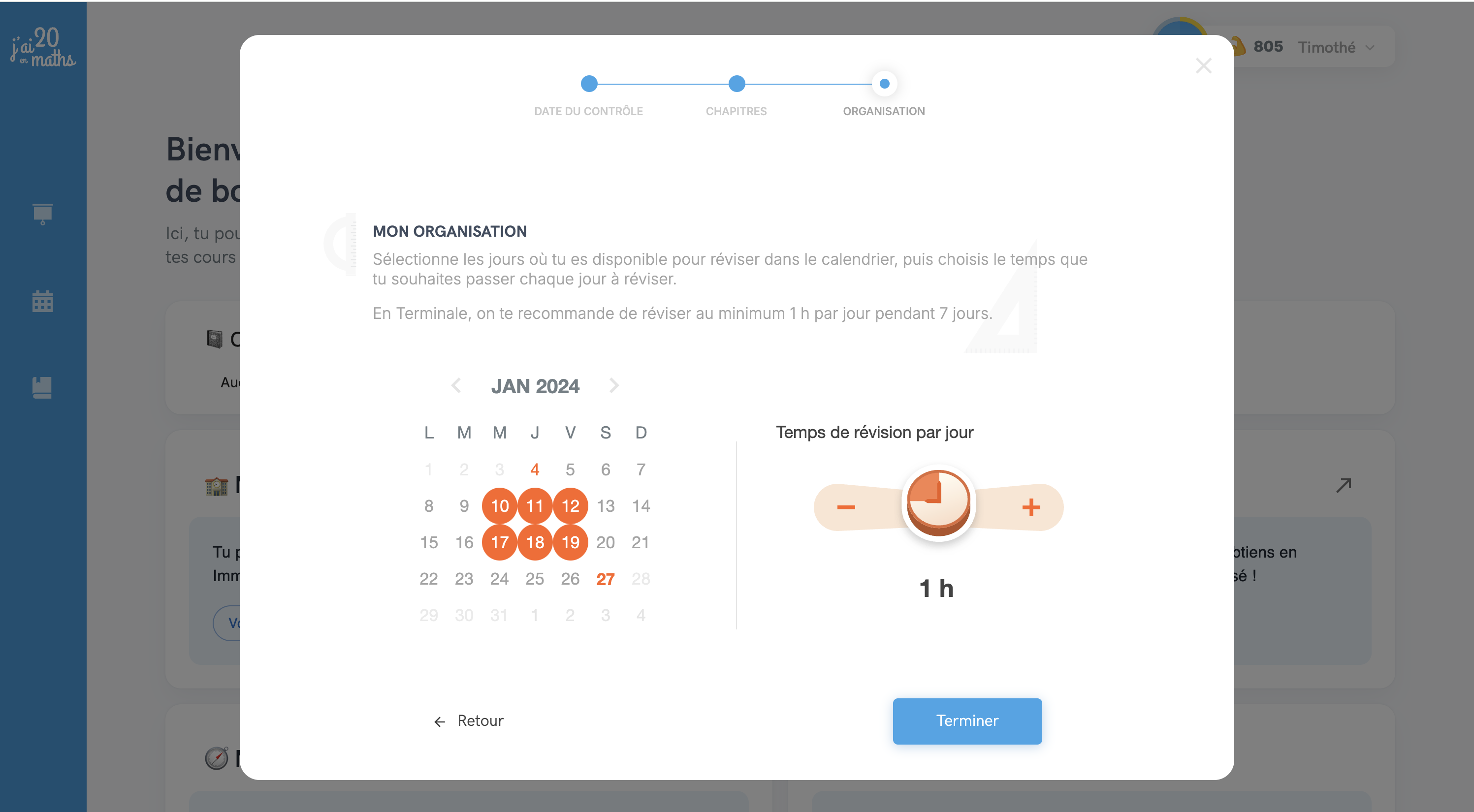 Sélection des jours et du temps de révision